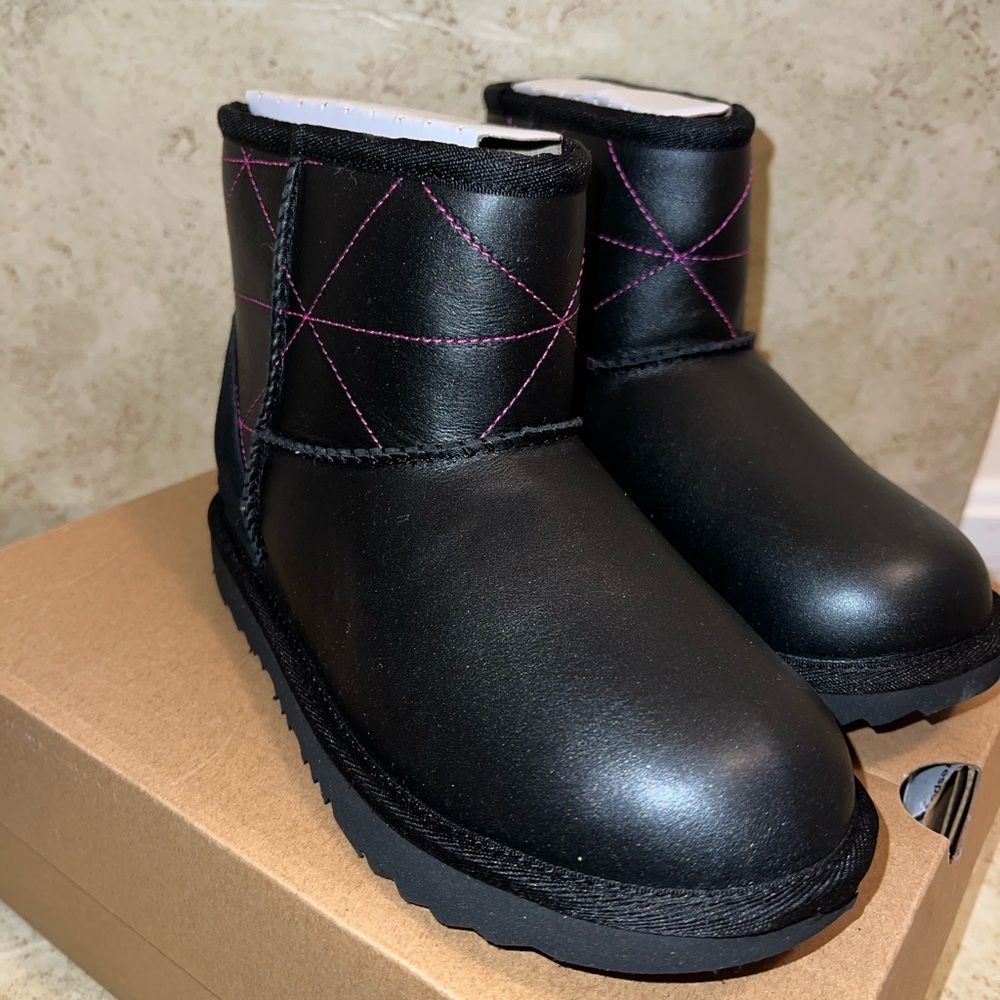 UGG Black Kids Boots with Pink Accents